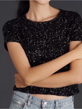 Maeve Black Sequin Crop Top